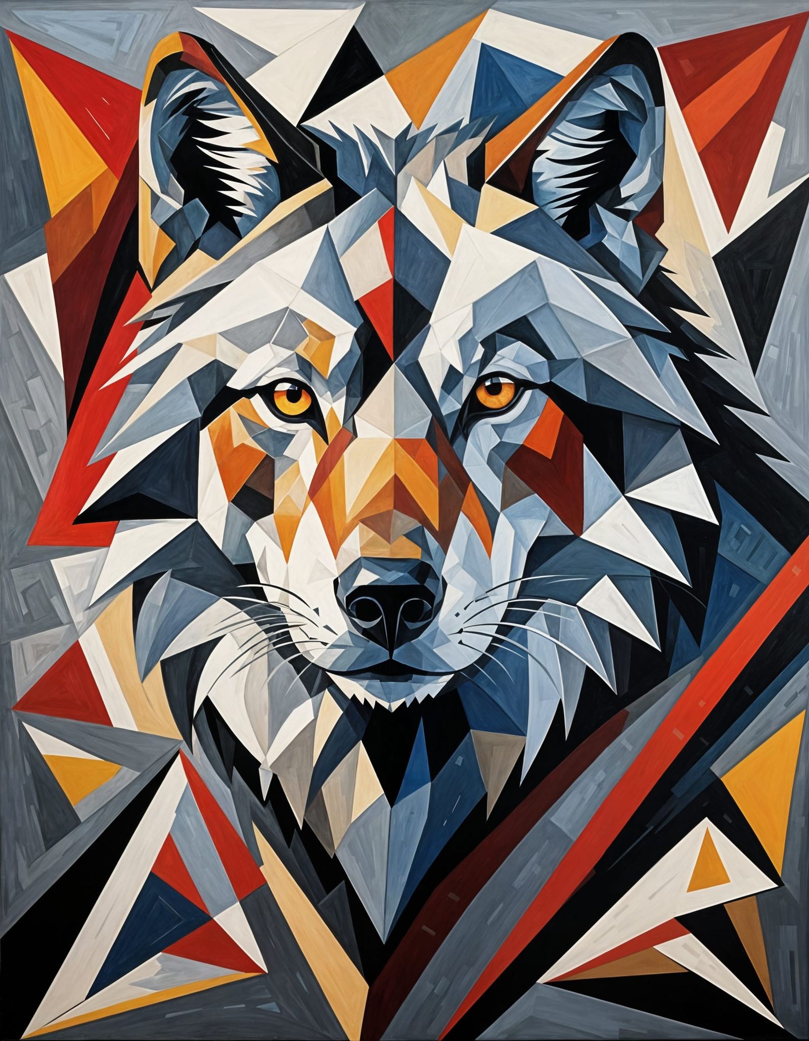 Abstract Grey Wolf Composition in Triangular Shapes