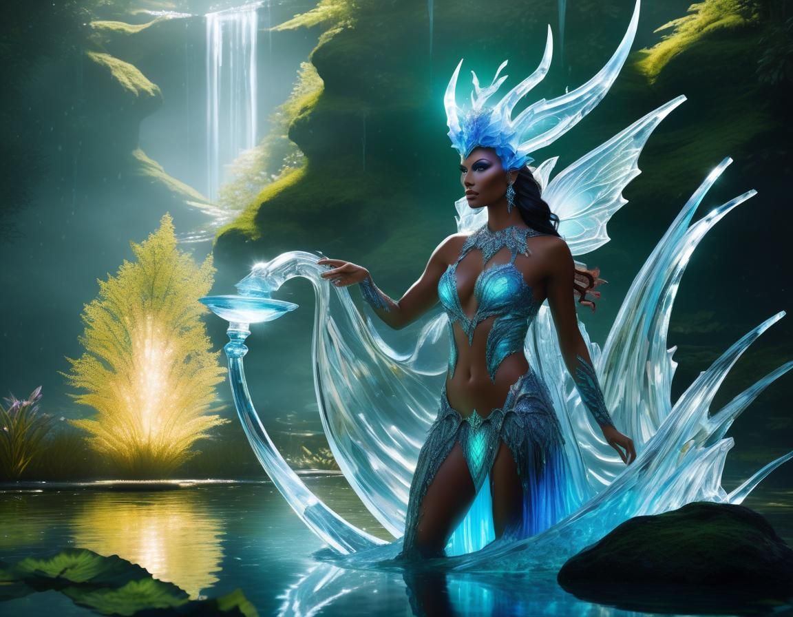 Ethereal Water Demoness Ice Sculpture in Fantasy Art