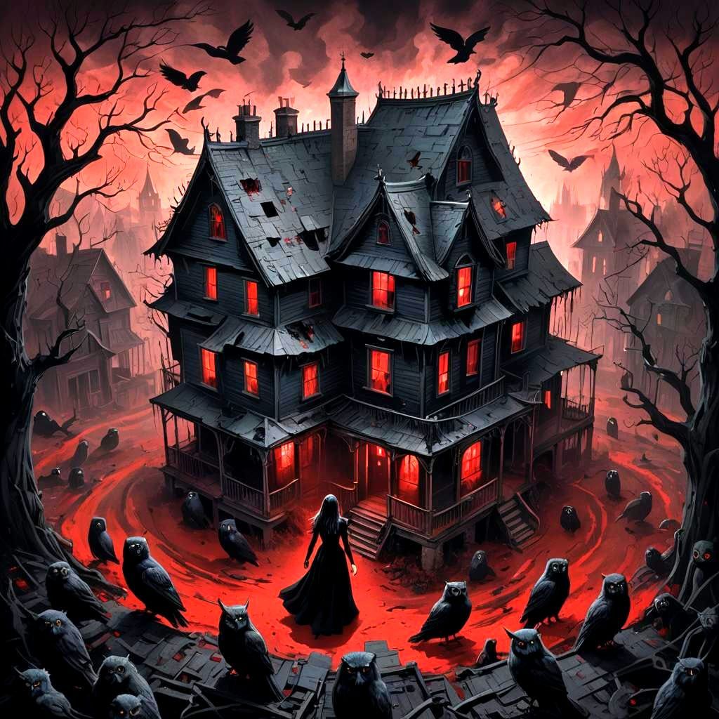 Horror Ghost House Entrance in Detailed Matte Painting