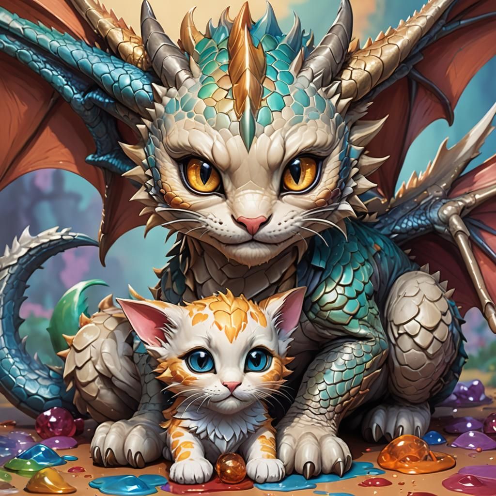 Chibi Kitten and Dragon Splash Art