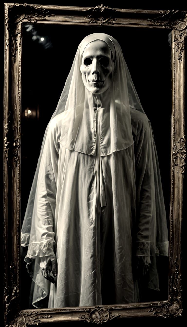 Ethereal Ghost Portrait in Transparent Mirror