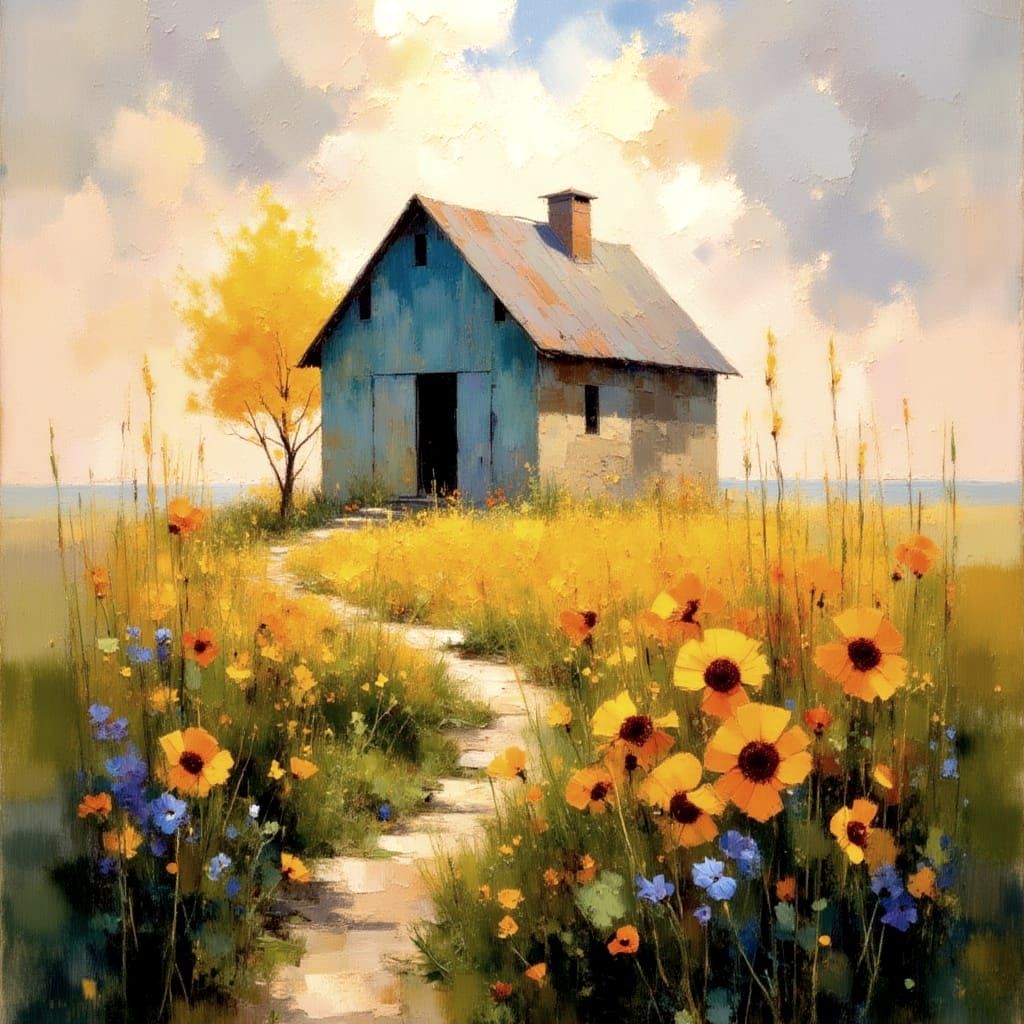 Serene Rural Landscape with Sunset and Ocean View