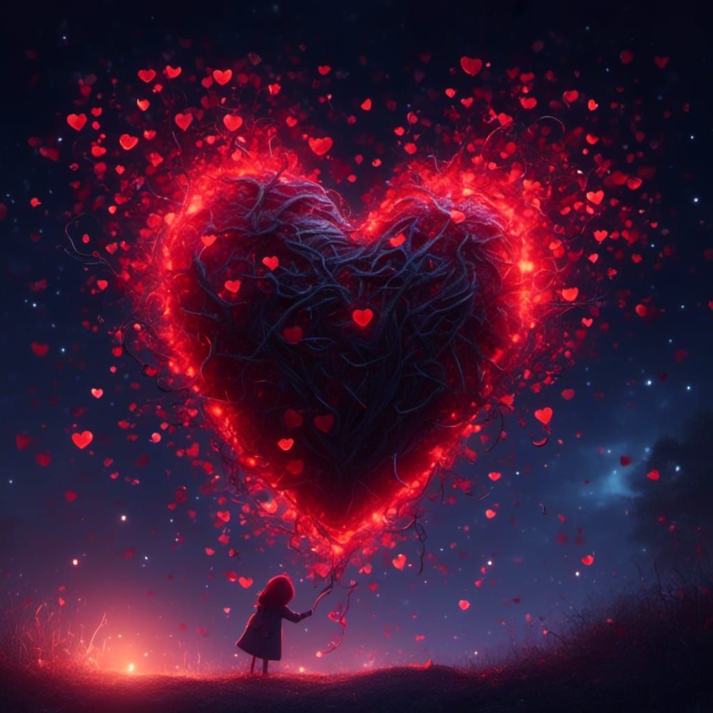 Glowing Red Heart at Night