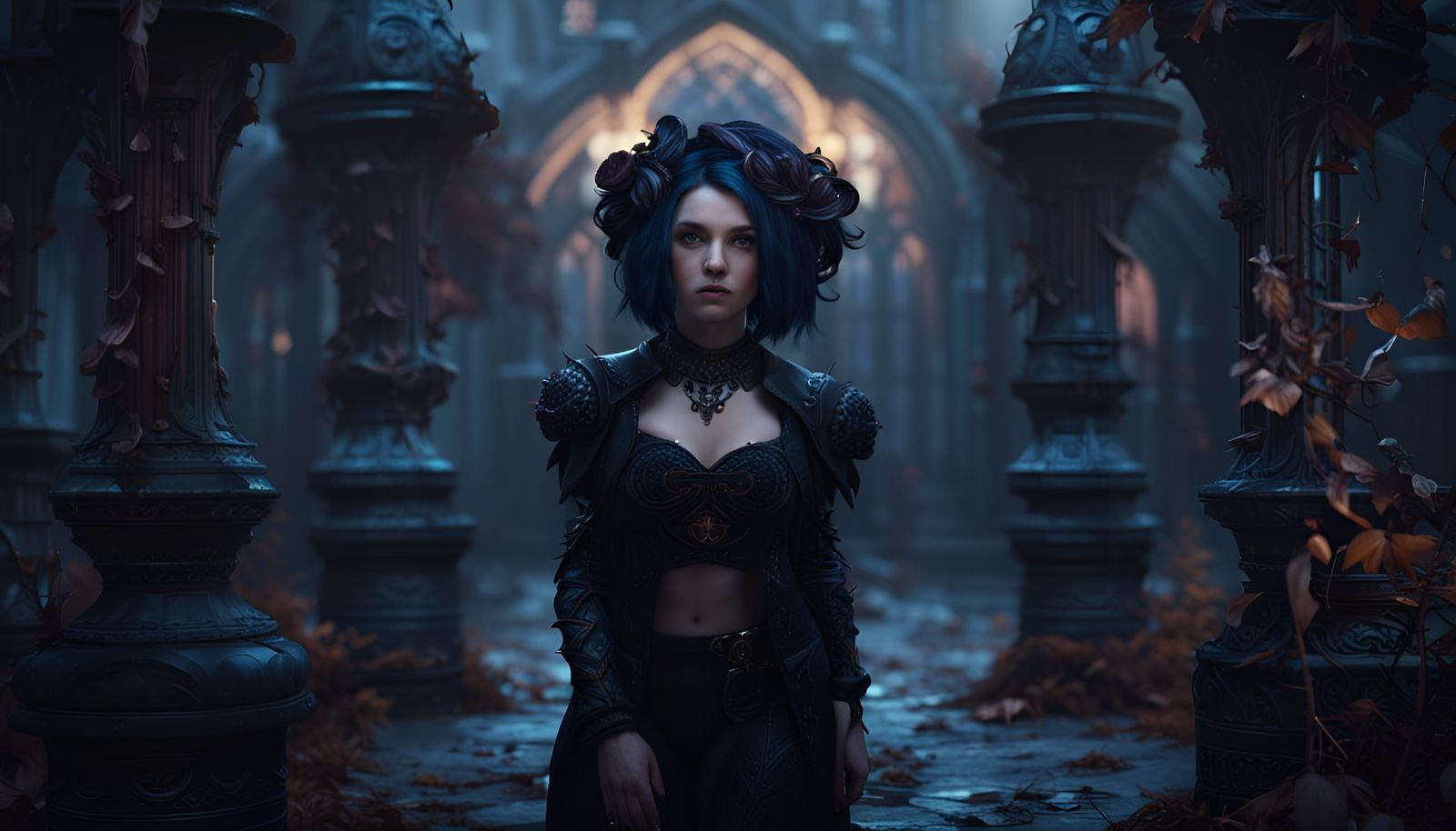 Cute Goth Woman in Detailed Matte Painting
