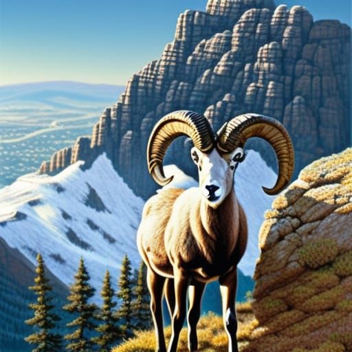 Imposing Bighorn Sheep on Mountain Precipice