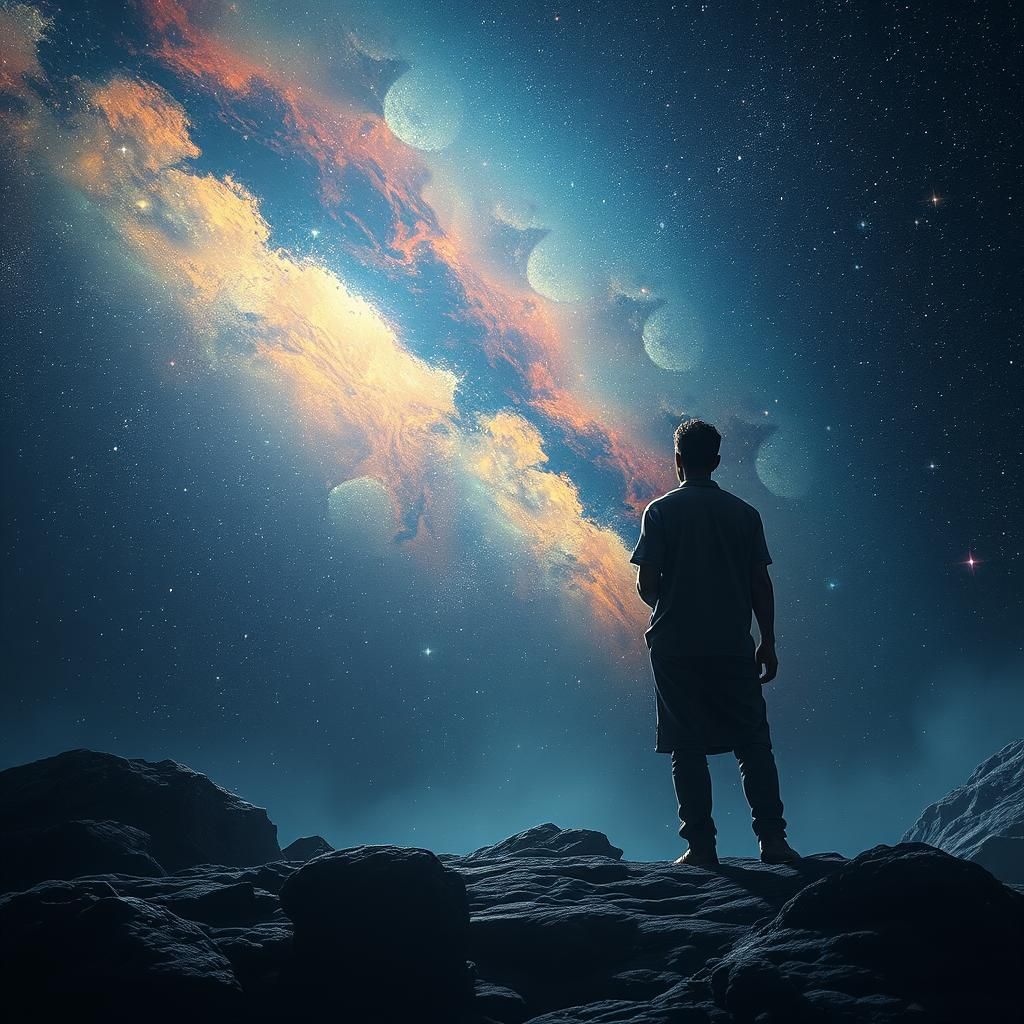 Celestial Being Made of Stars Gazing at Earth