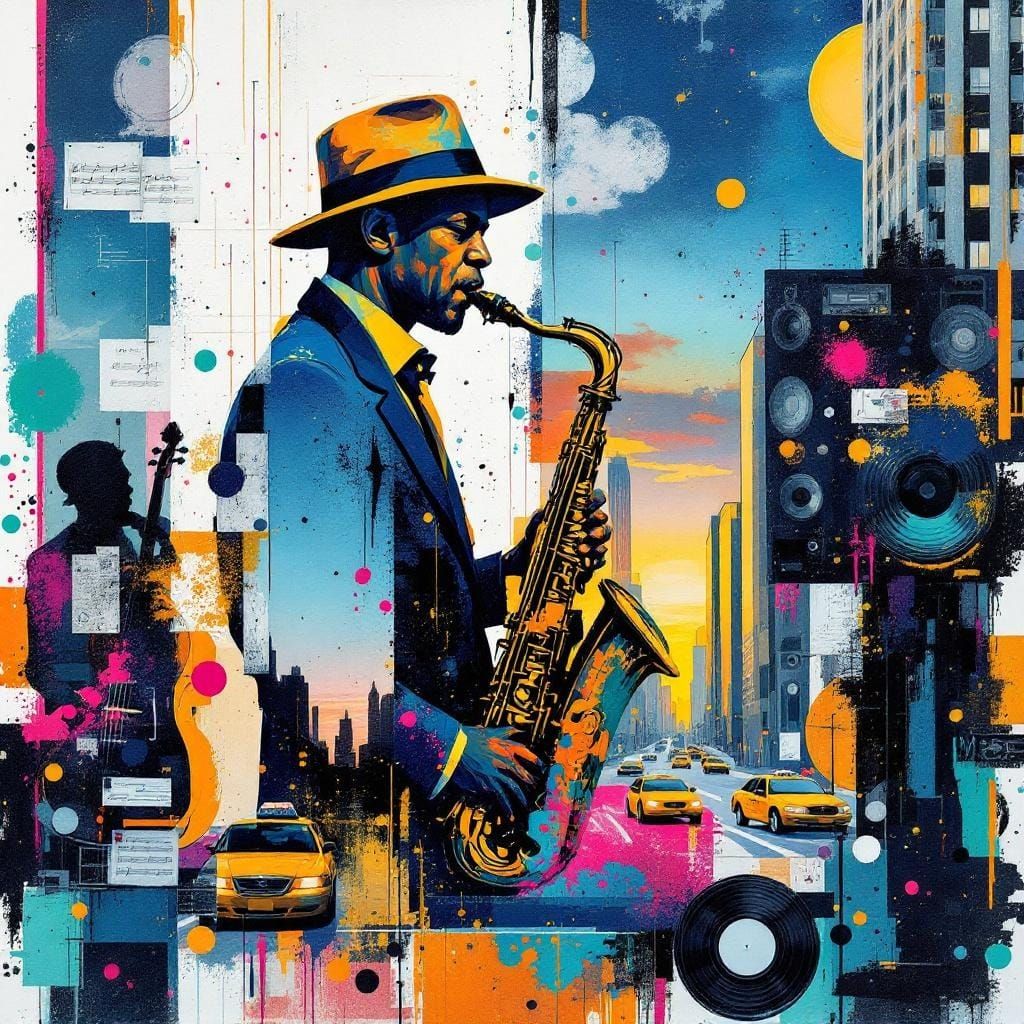 Jazz Saxophonist in Mixed Media Impressionist Style
