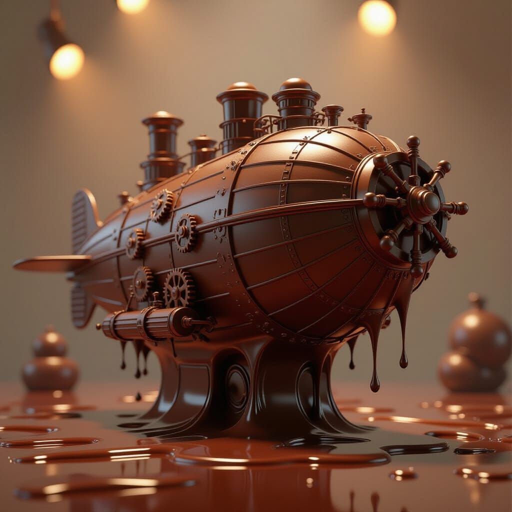 Chocolate Steampunk Airship Sculpture: A Decadent Matte Pain...