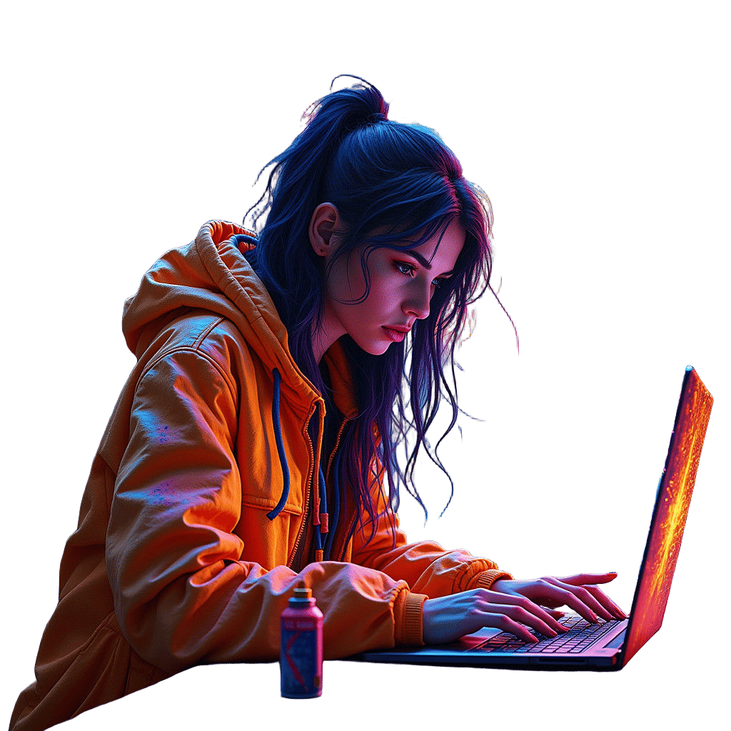 Hooded Woman Coding in Graffiti Splash Art
