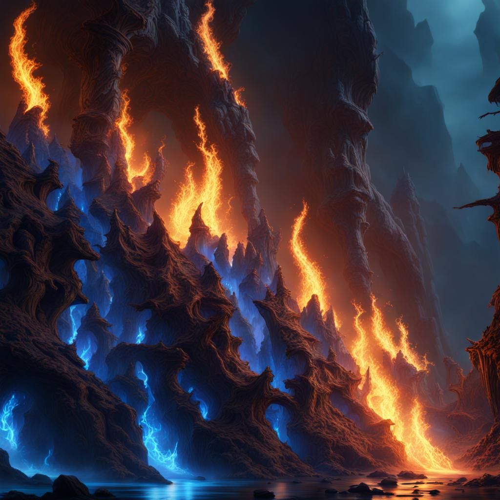 Detailed Matte Painting of Blue Flames
