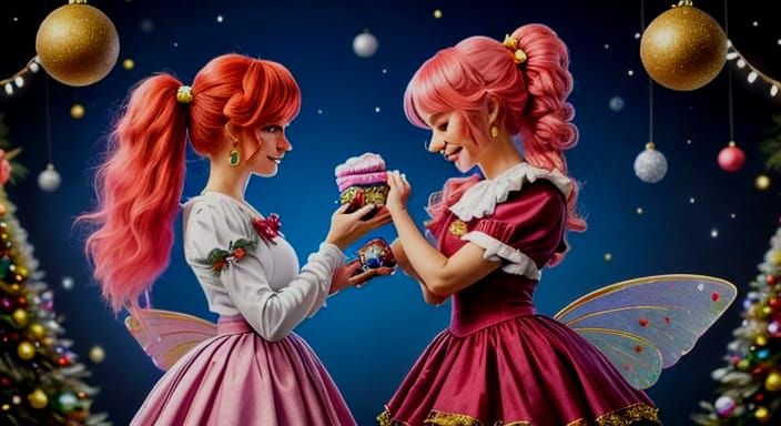 Cute Fairies Exchanging Gifts in a Christmas Spectacle