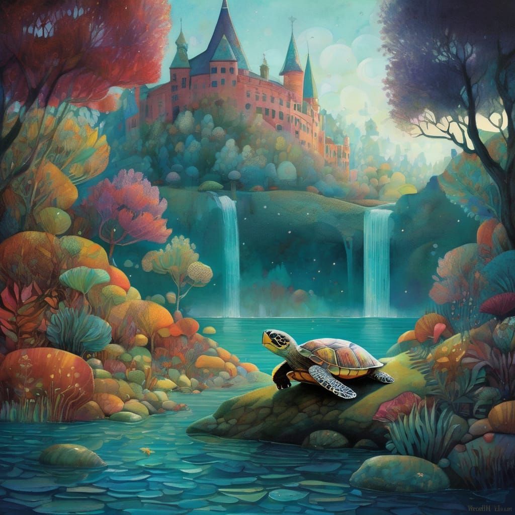Charming Turtle Singing in Pastel Autumn Colors