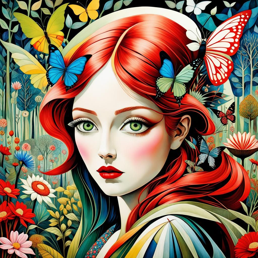 Winged Flower Fairy in Maximalist Dreamscape