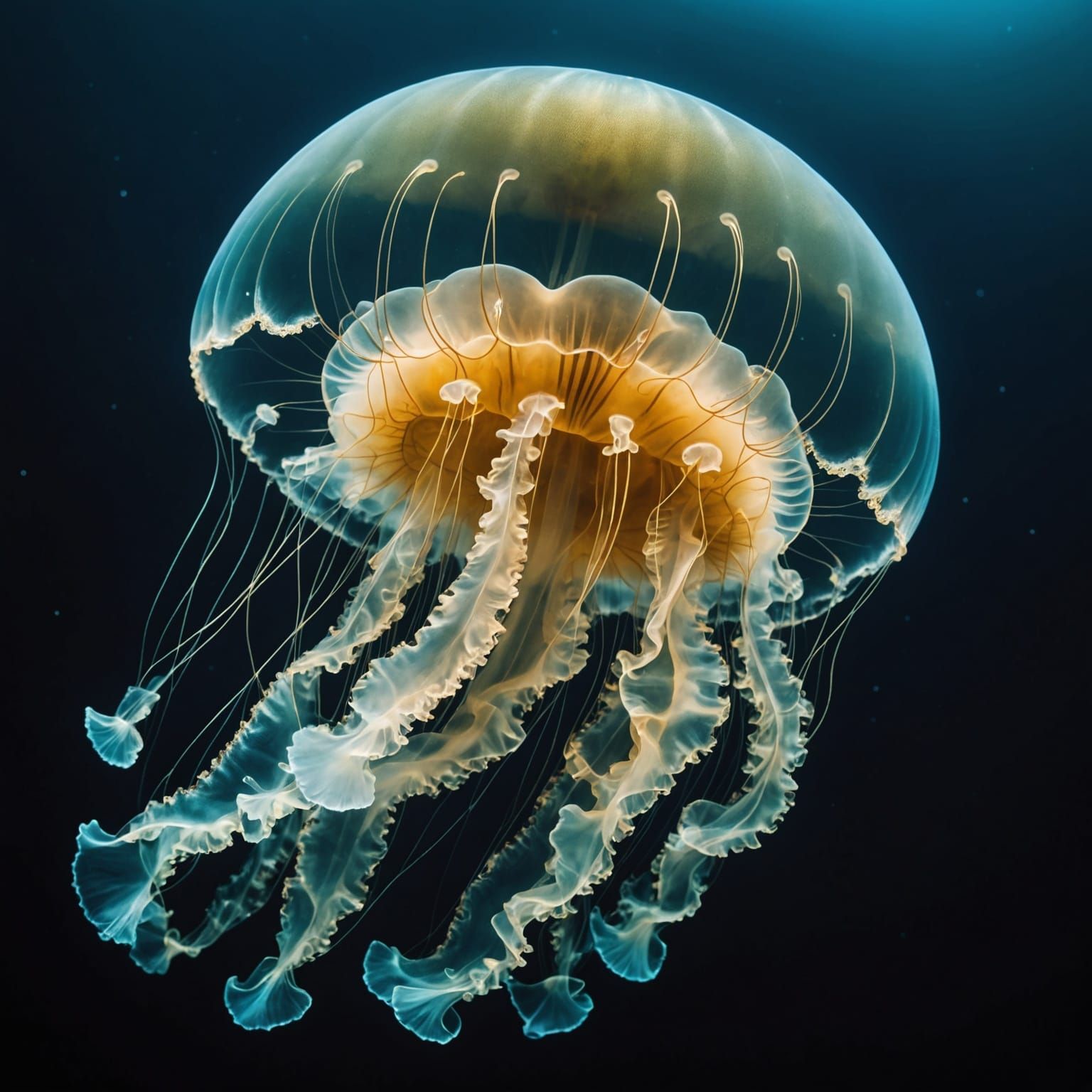 Hyperrealistic Moon Jellyfish in Atmospheric Lighting