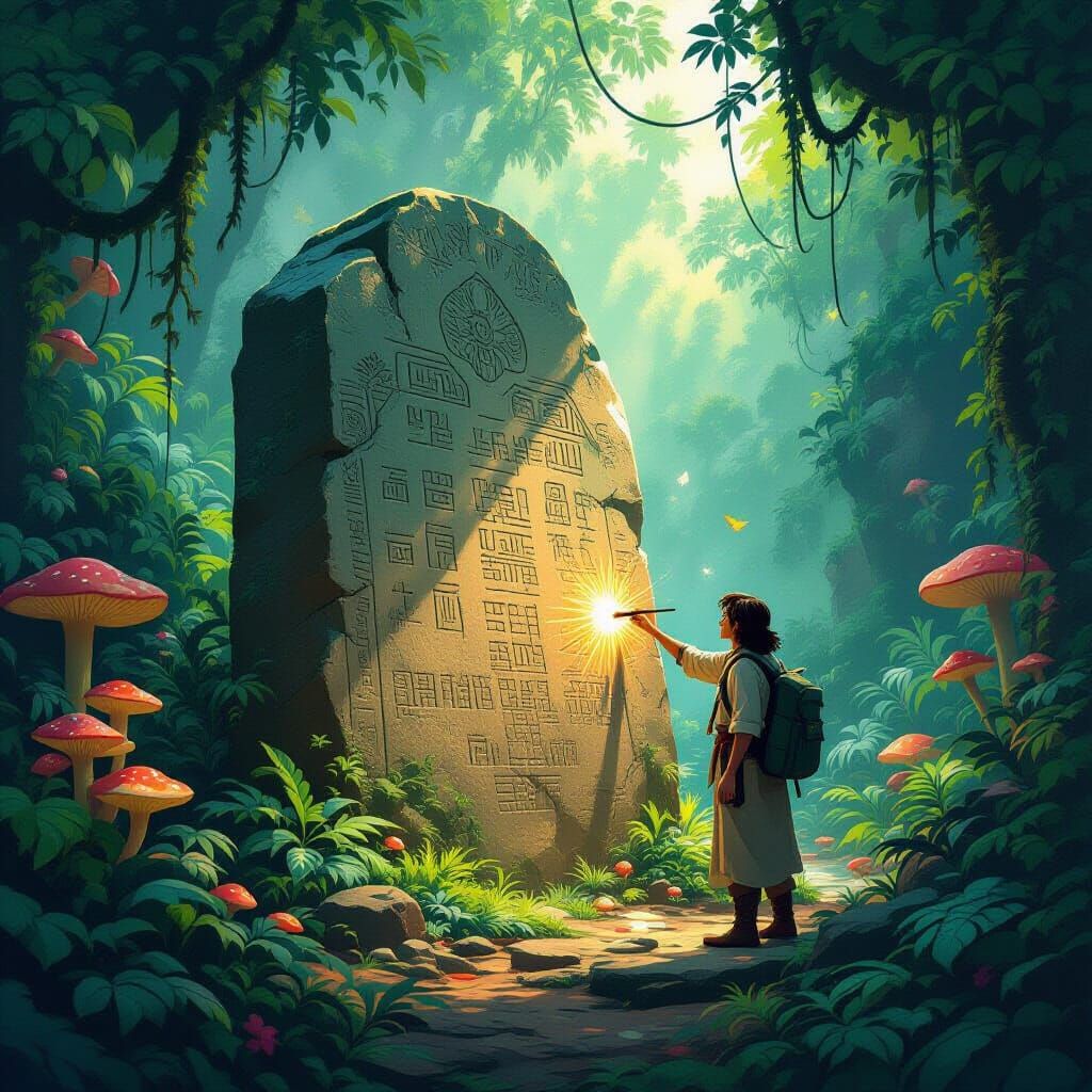 Jungle Explorer Uncovers Glowing Ancient Tablet