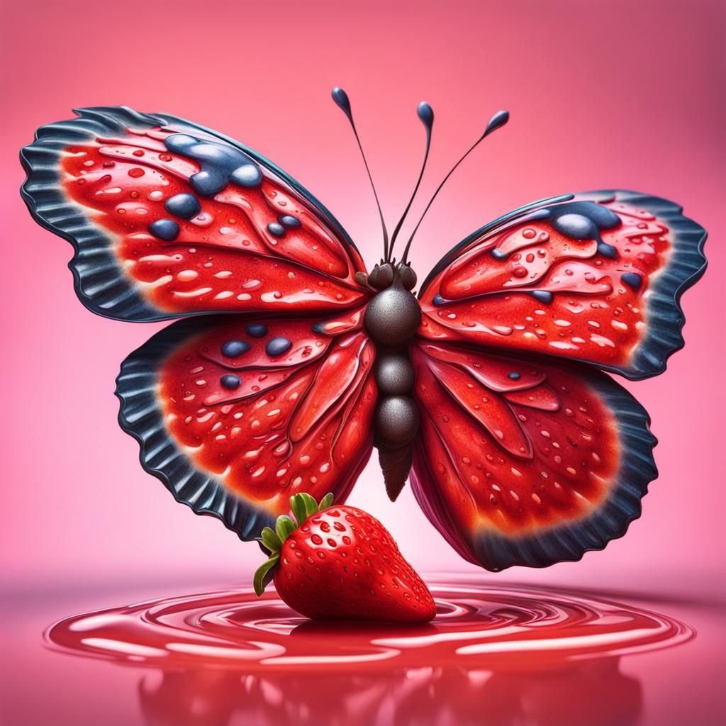 Hyperrealistic Strawberry Butterfly Concept Art