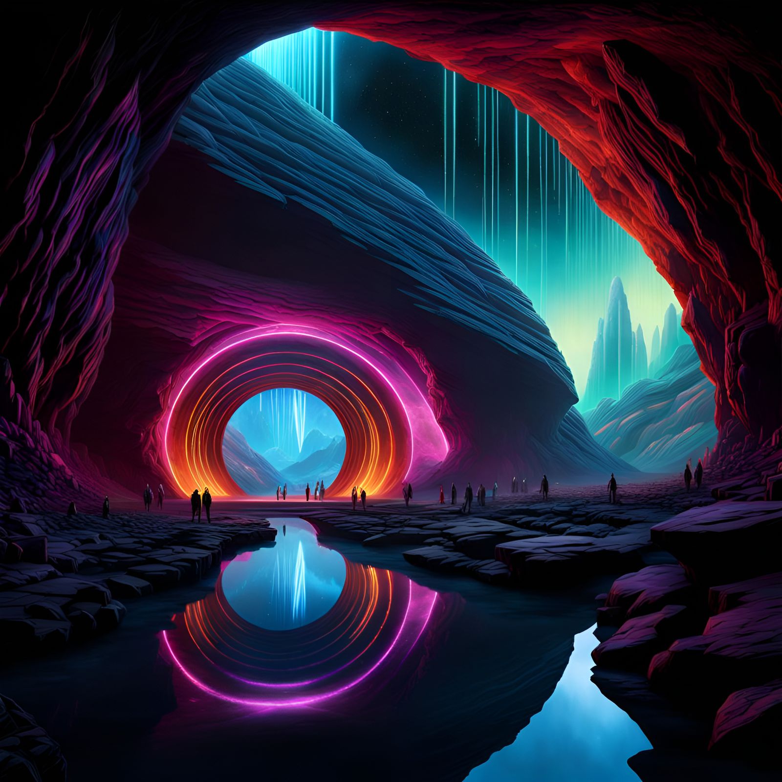 Glowing Iridescent Cavern with Scientific Dome