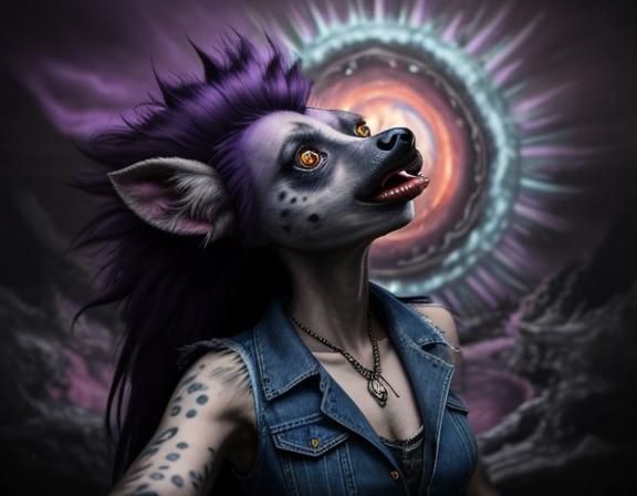 Hyena Selfie with Lovecraftian Gods, Expressionist Style