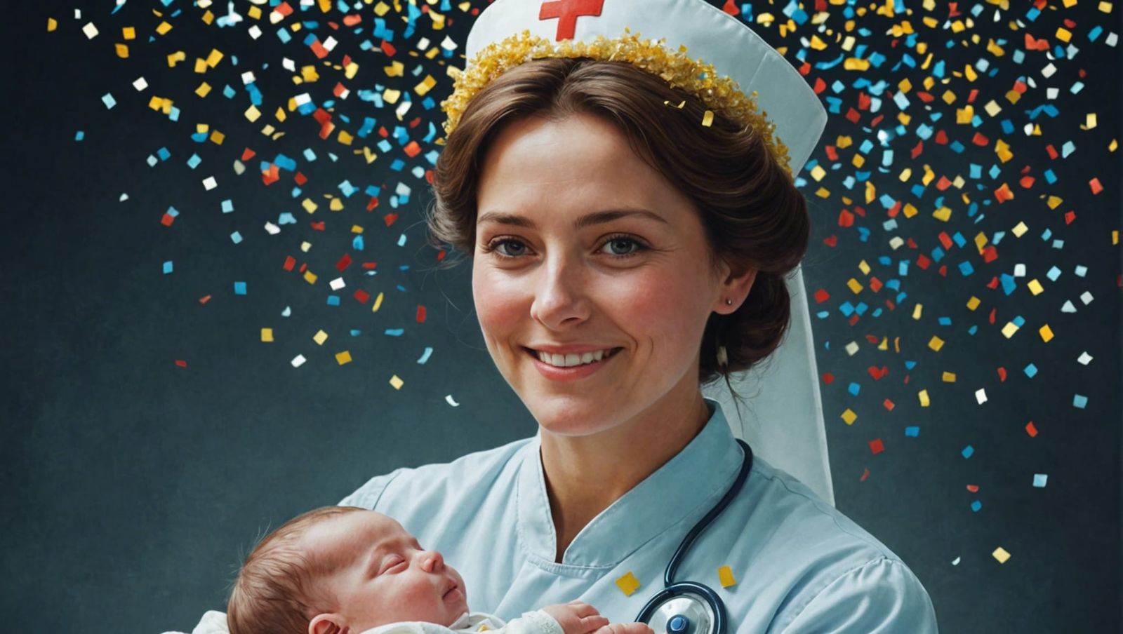 Photorealistic Nurse and Baby in Surrealist Style
