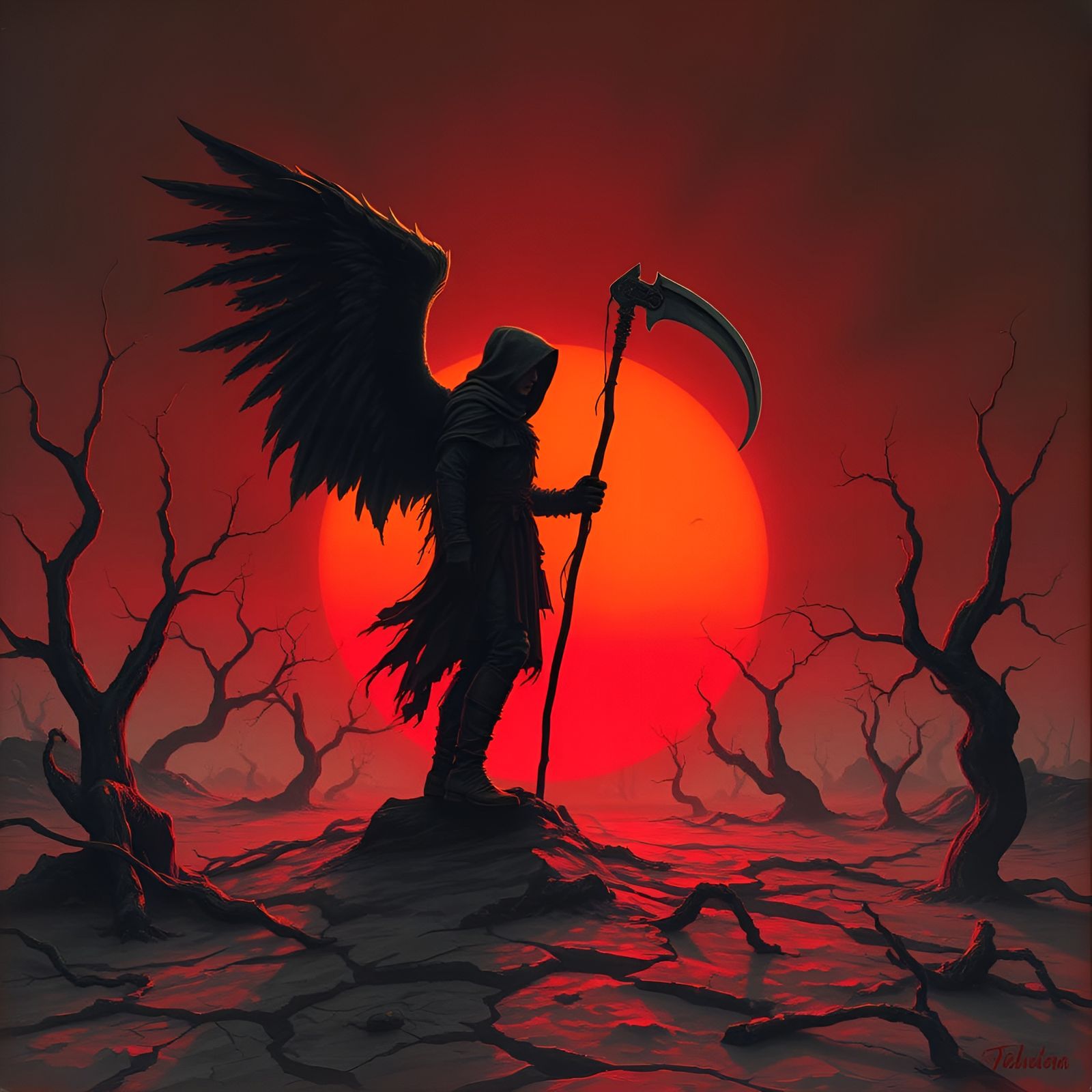 Angel of Death in Crimson Sunset
