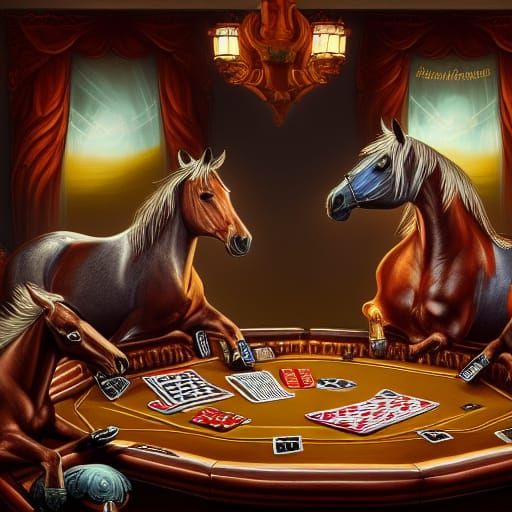 Horses Play Poker: Detailed Matte Painting in 8K