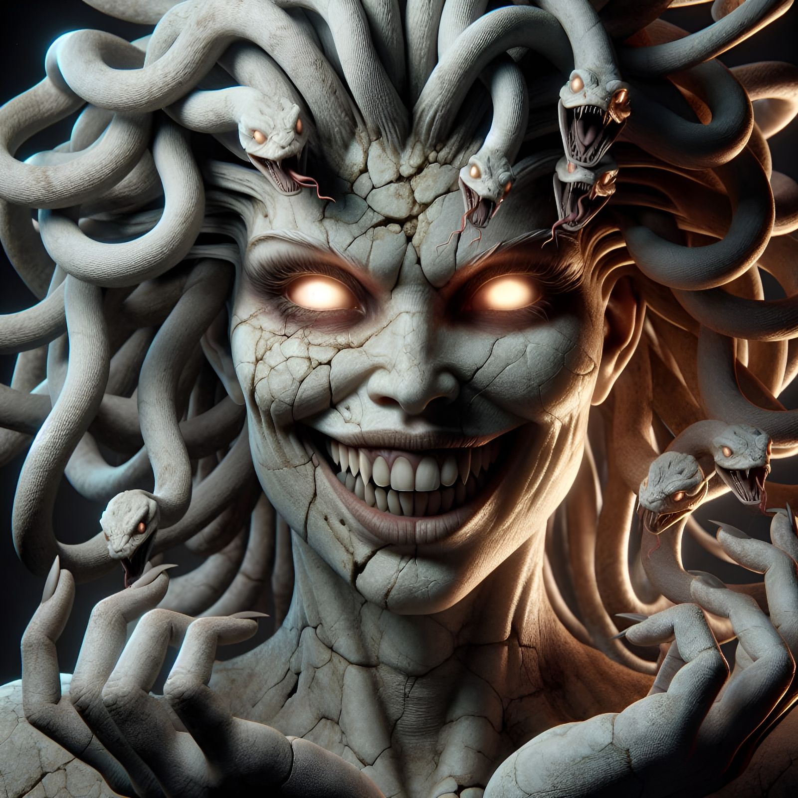 Sinister Medusa Portrait in Hyper-Realistic Style