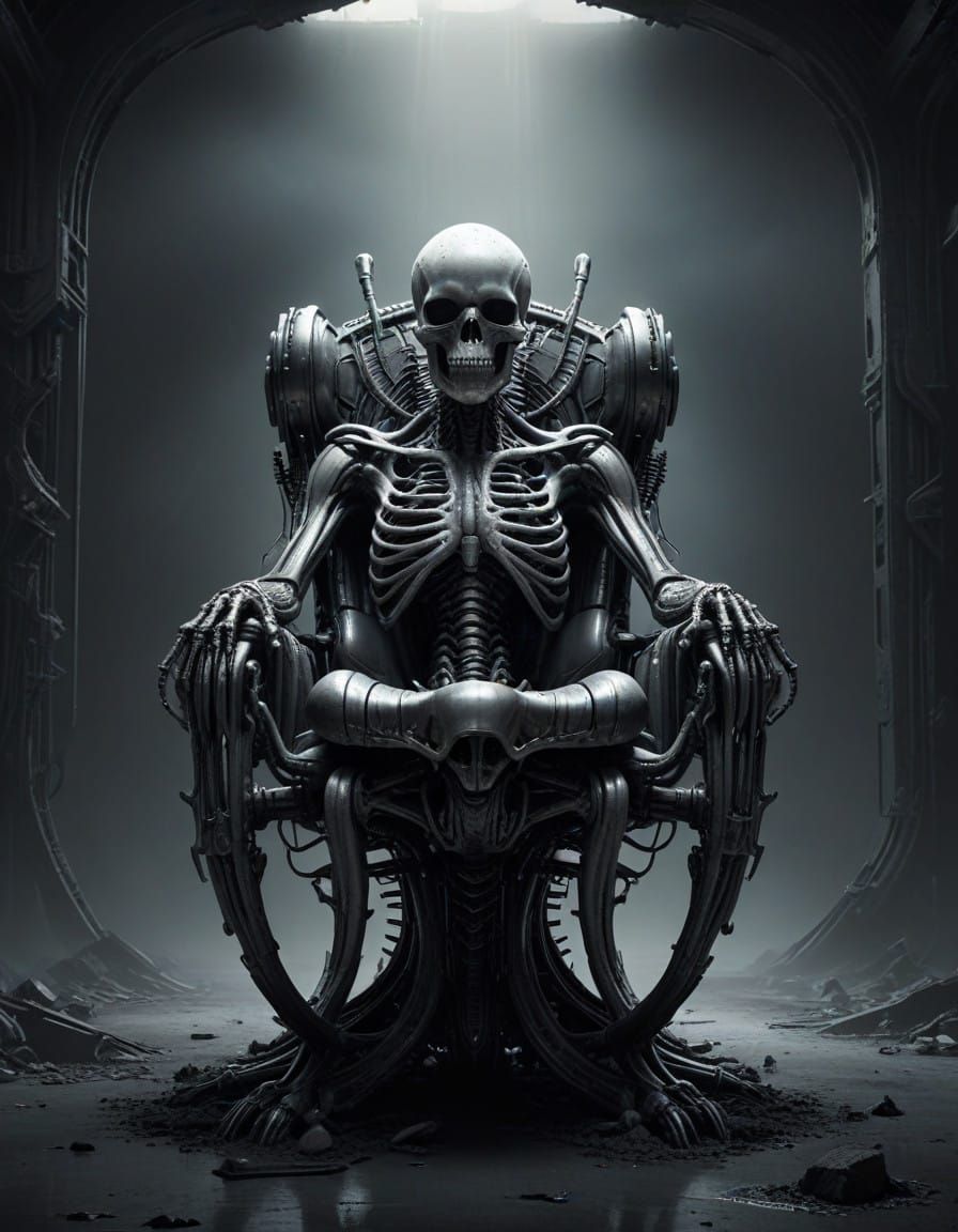Cyberpunk Masterpiece: Dark, Futuristic Chair in Gigeresque...