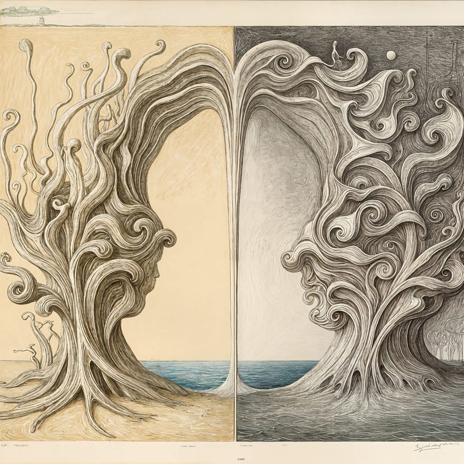 Surreal Water World in Light: Etched Diptych