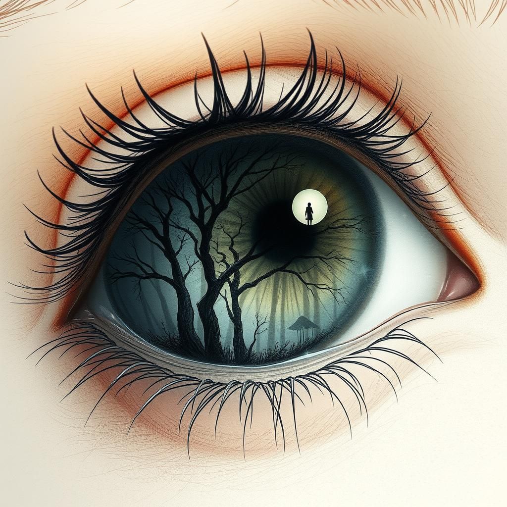 Mystical Forest Reflected in an Eye: Detailed Sketch