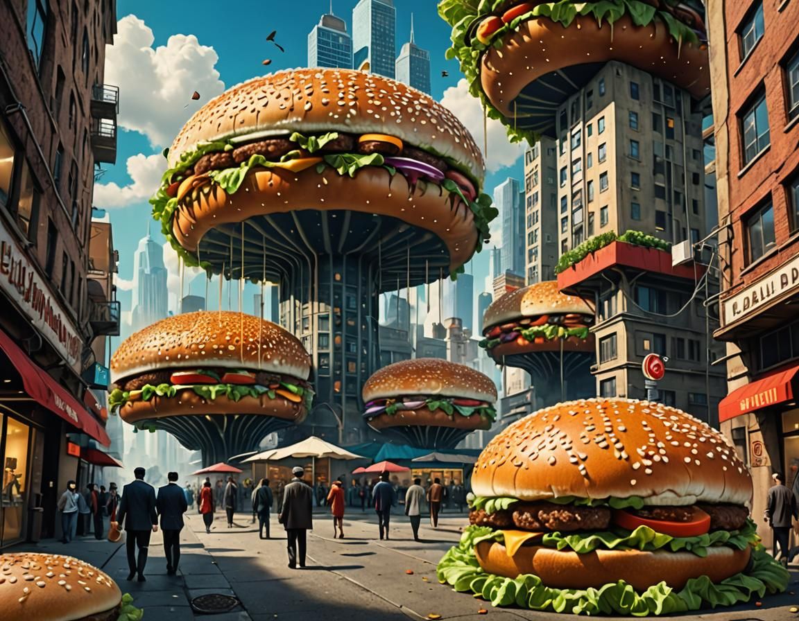Hamburger Metropolis: Surreal Urban Food Landscape