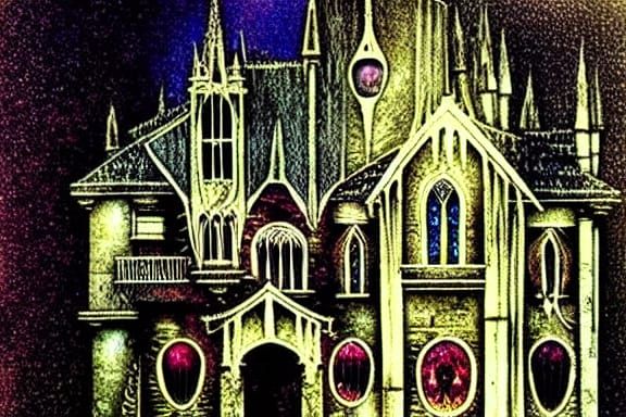 Spooky Gothic Haunted House with Ghosts