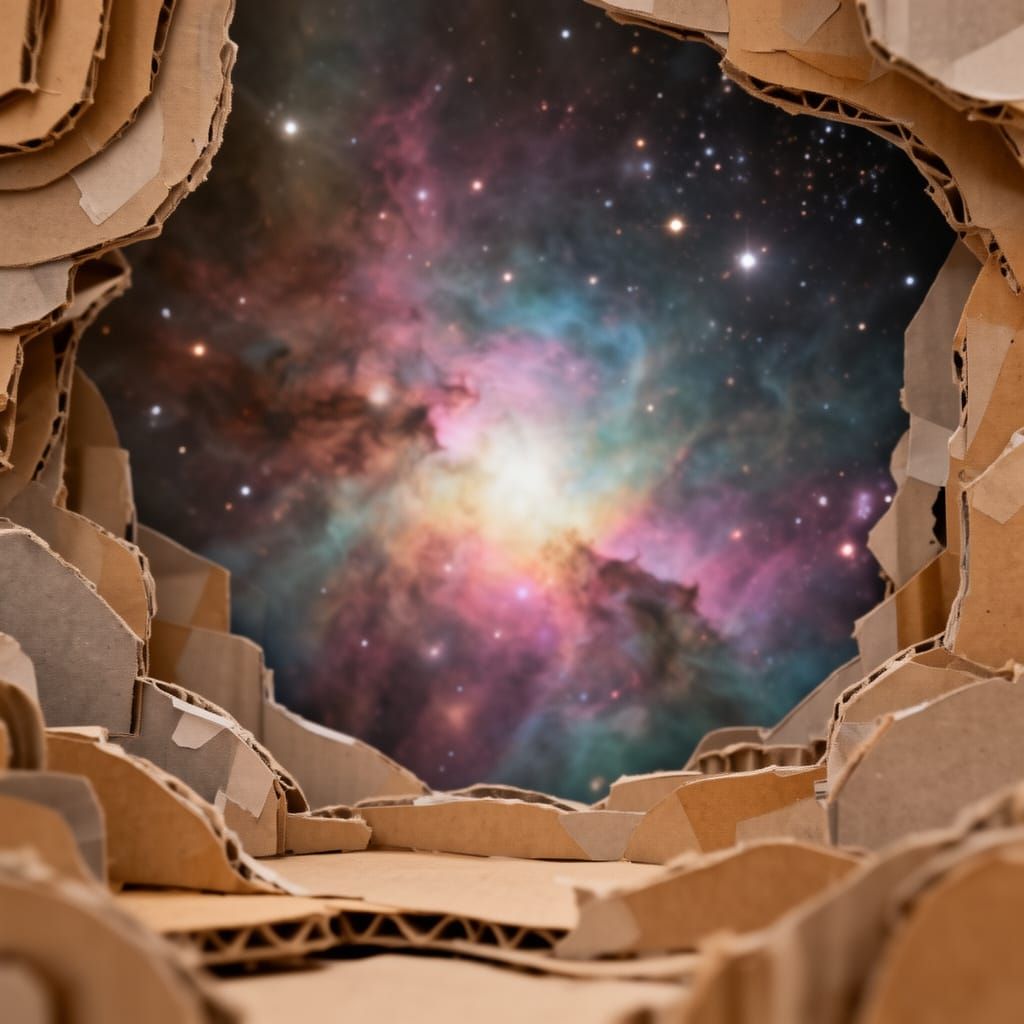 Cosmic Nebula Diorama in Cardboard Cutout Style