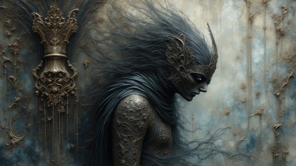 Ethereal Figure Behind Shimmering Veil