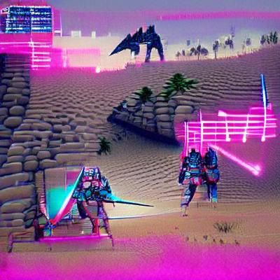 Synthwave Desert Duel: Ancient Warriors Clash