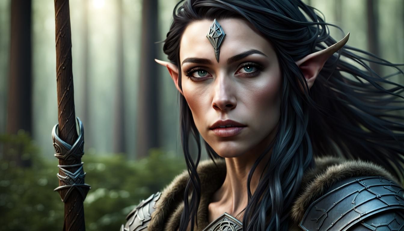 Female Elf Druid in Forest, Matte Painting