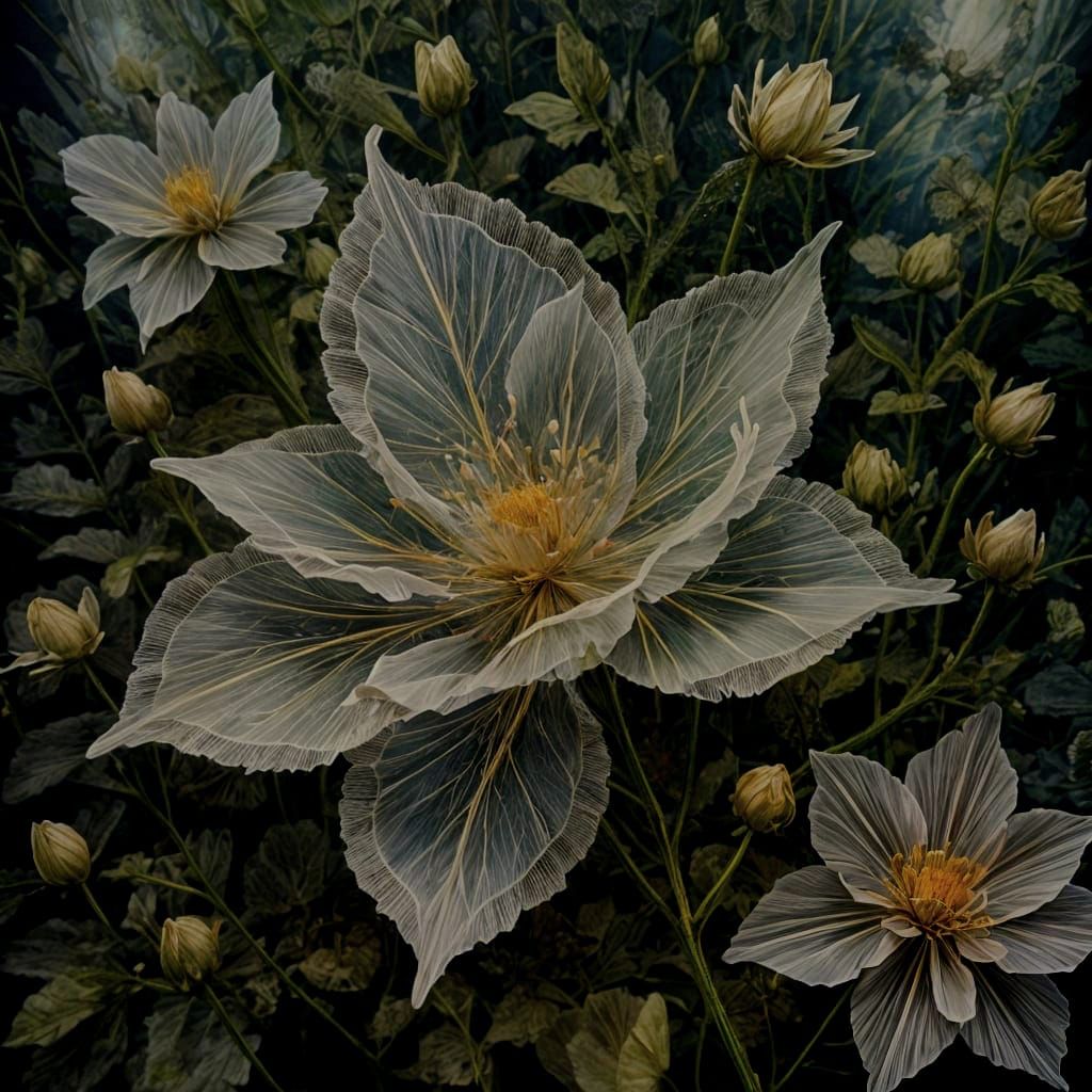 Enchanted Floral Realms in Vibrant Translucent Hues