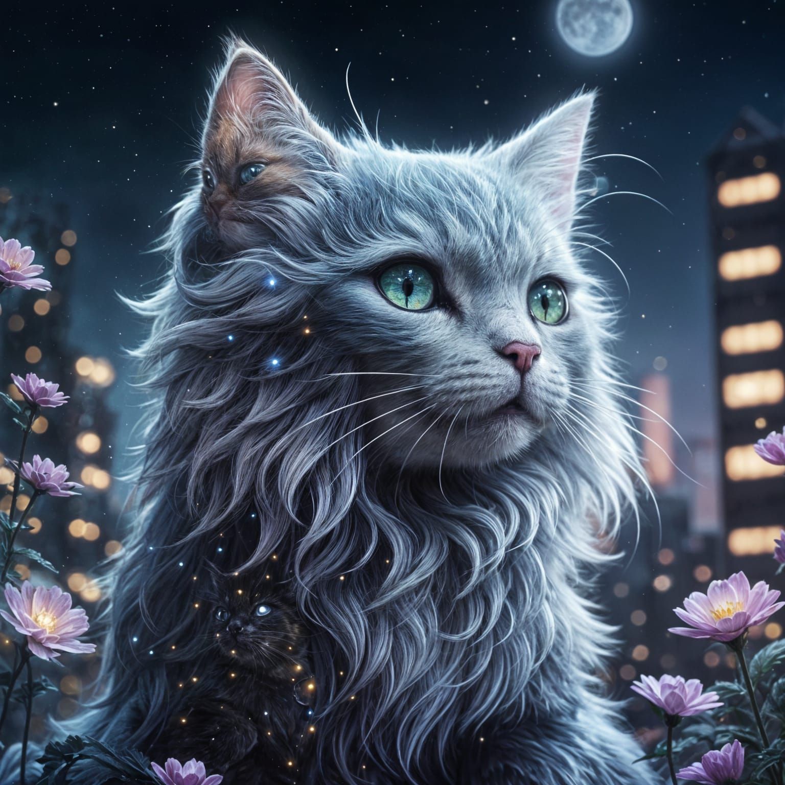 Dreamy Cosmic Kitten Illuminates the Night Sky