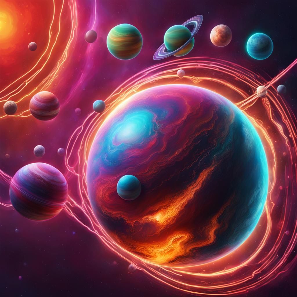 Neon Planets Collide in Retro Solar System