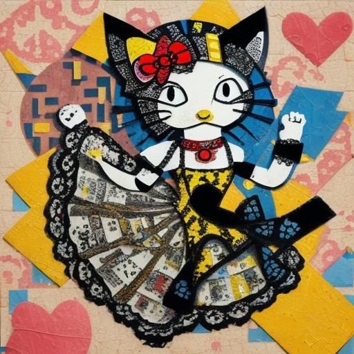 Hello Kitty as Rococo Maneki Neko in Impasto