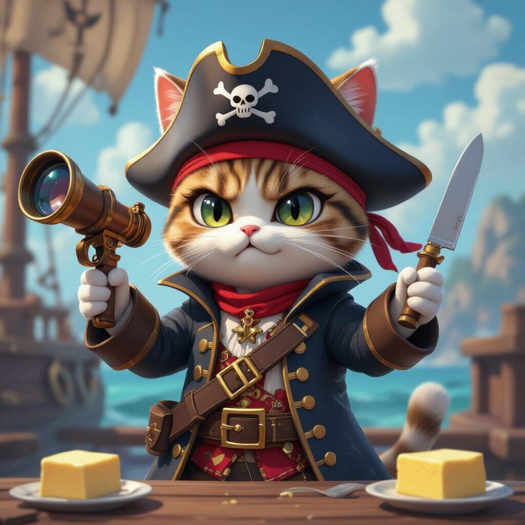 Pirate Cat in Captain's Coat, 3D Anime Art