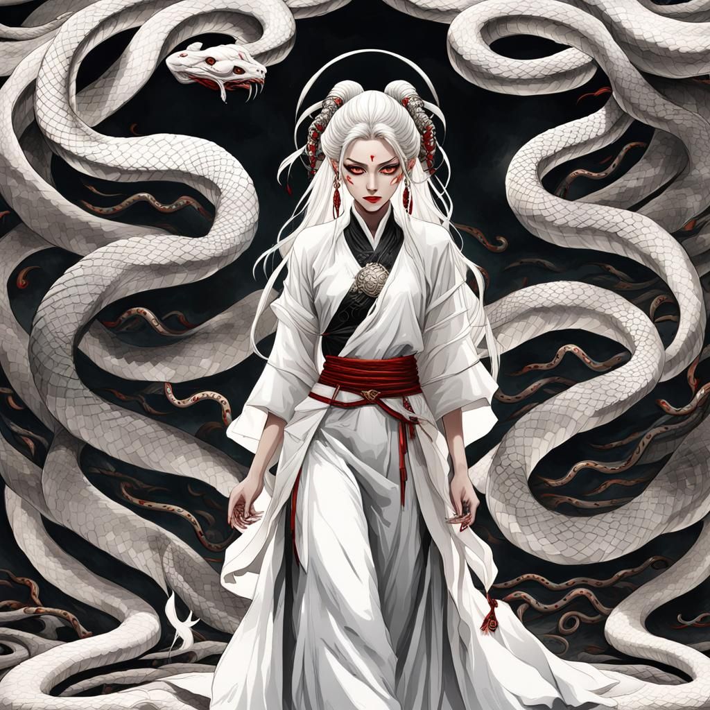 Oriental Snake Demon with Nine Heads in 8K