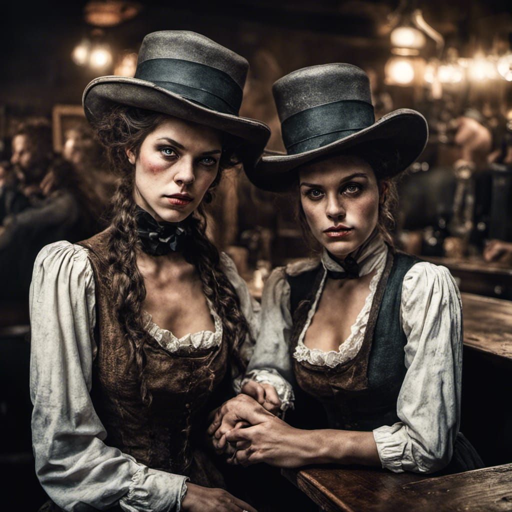 Saloon Dance Hall Girls in 1800s Bar