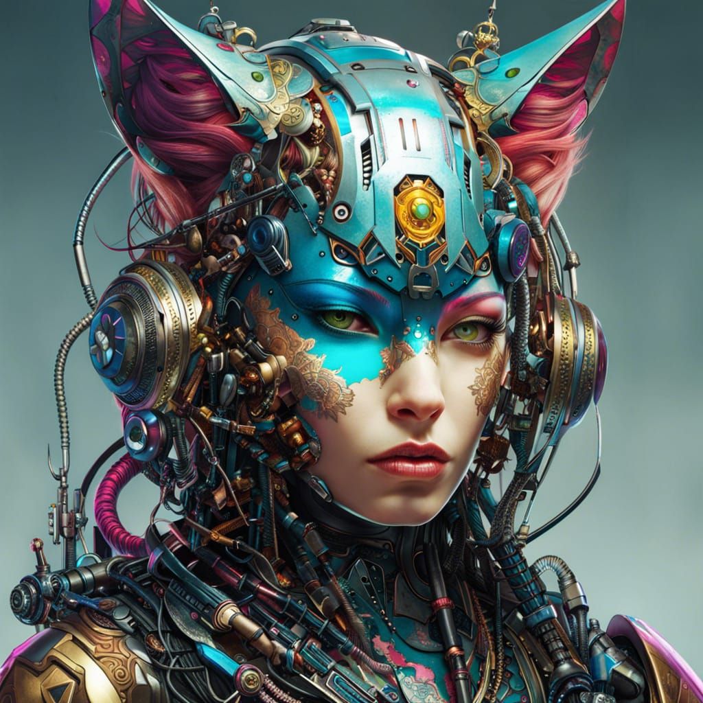 cyborg female cat girl
