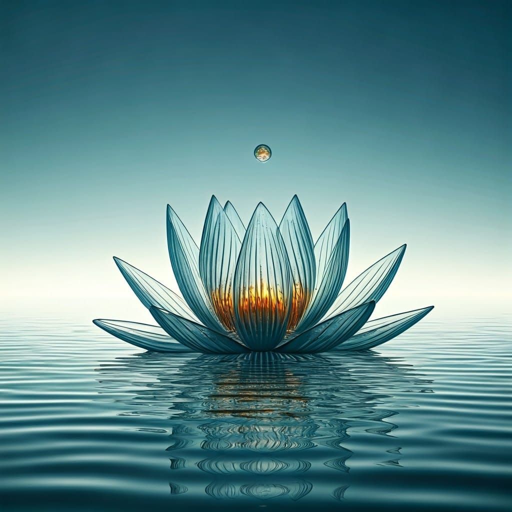 Ethereal Water Lotus Blooms in Crystal Clear Skies