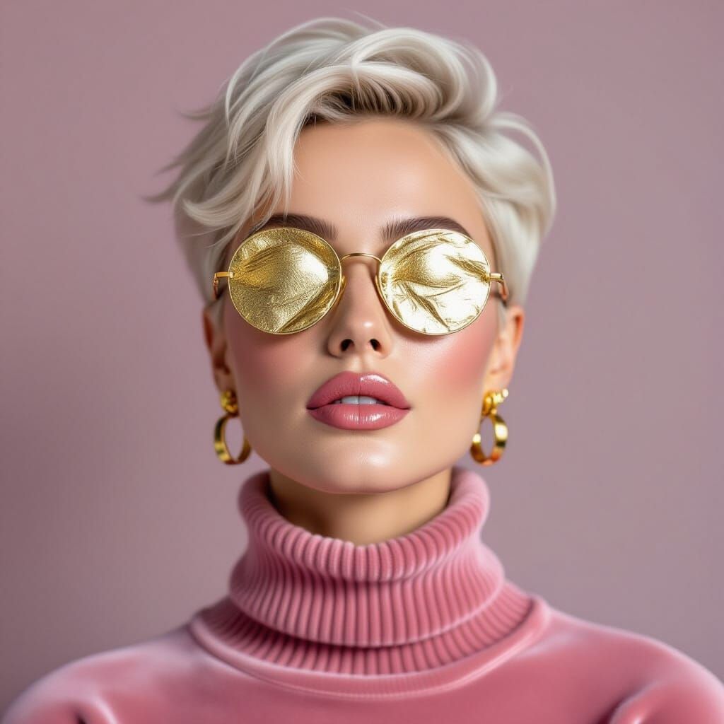 Woman with Gold Foil Eyes in High-Fashion Portrait