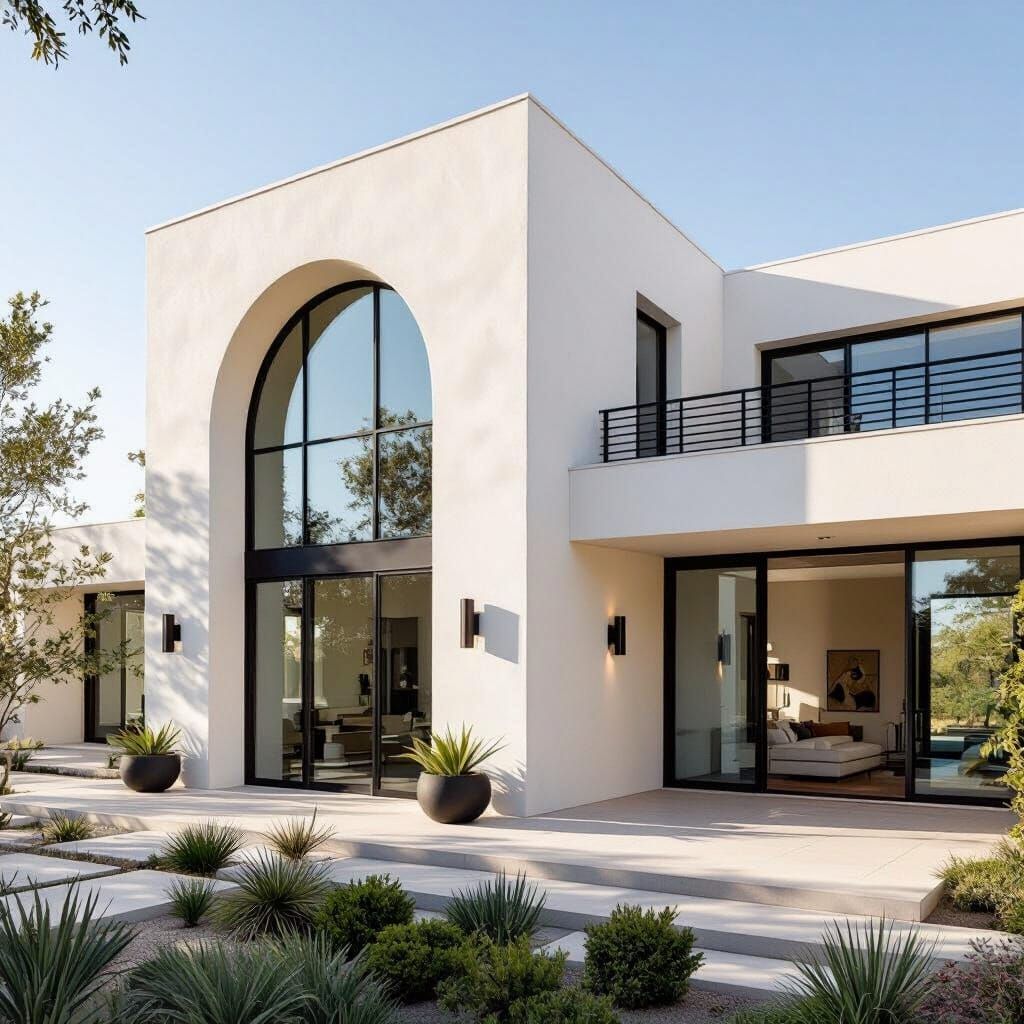 Modern Minimalist Villa with Arched Window and Clean Lines