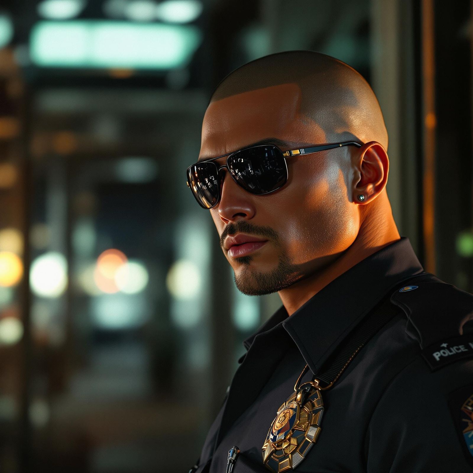 Hyperrealistic Asian Police Officer in Florida