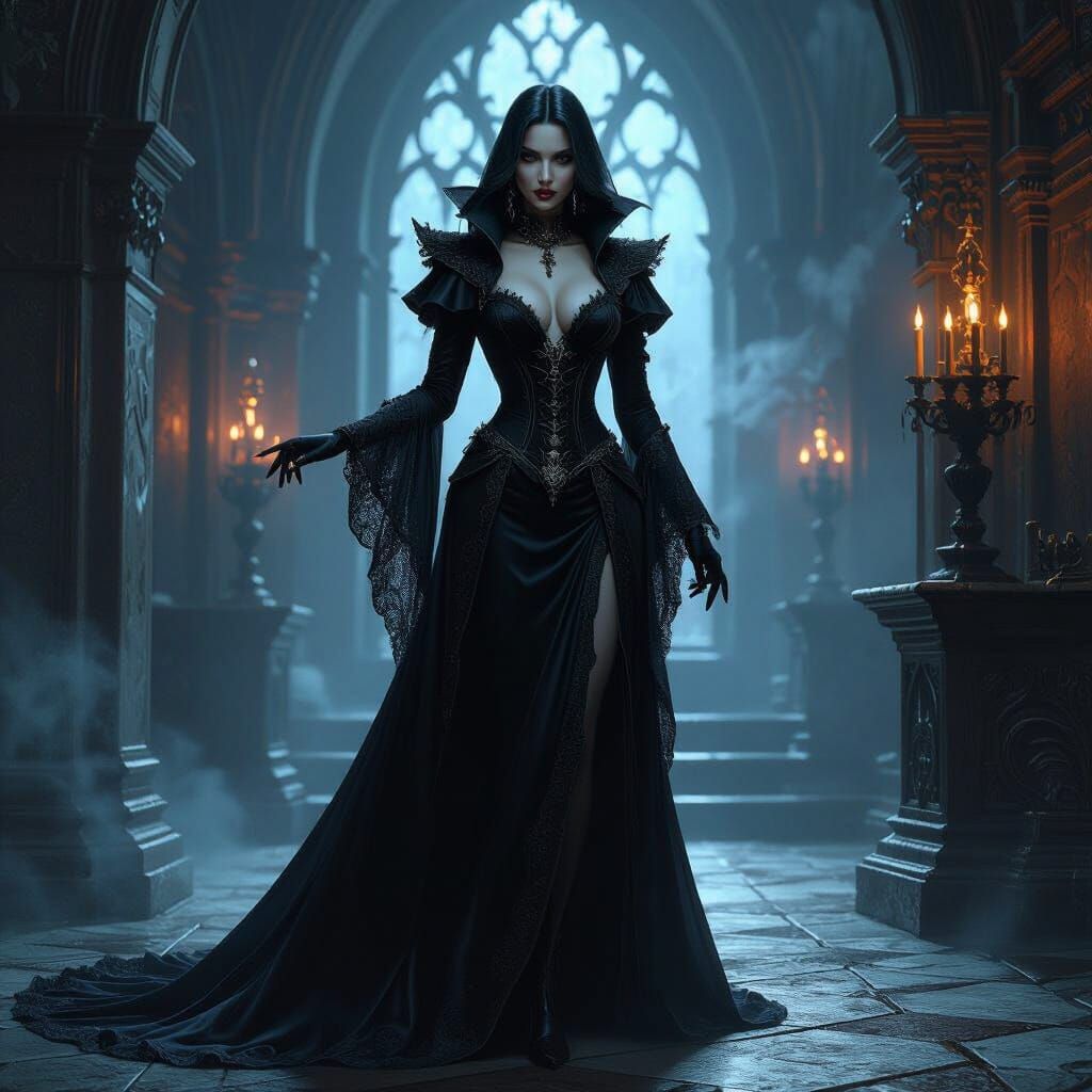 Seductive Vampire in Gothic Chamber