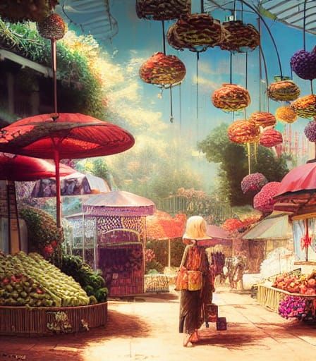 Lush Fruit Garden Market in Vibrant Colors