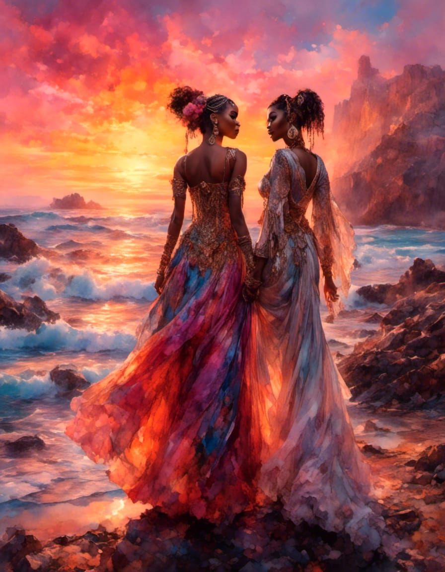 Romantic Lesbian Couple Portrait at Sunset